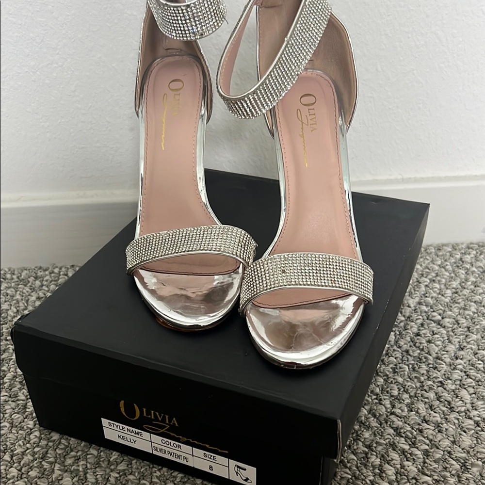 Silver Heels with Ankle Strap and Open Toe